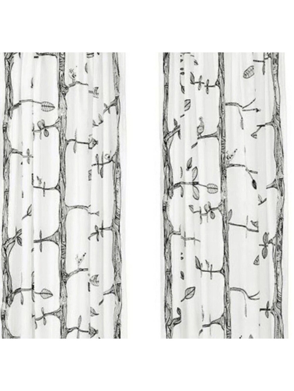 Vintage IKEA Eivor White Black Leaf Pattern 1 Pair Curtain Panels 56×82 NEW